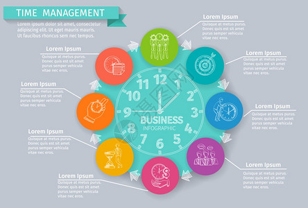 时间管理信息集与草图业务符号矢量插图时间管理信息图表图片
