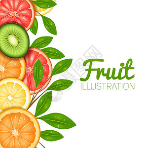 夏季水果海报与切割柠檬橙葡萄柚猕猴桃矢量插图夏季水果插图图片