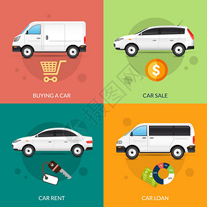 汽车租售集与平汽车图标隔离矢量插图出租出售的汽车图片