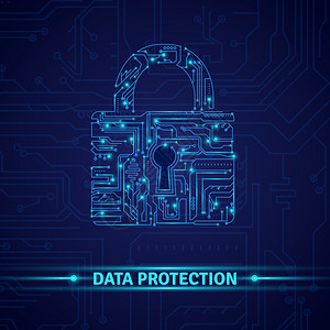 电路数据数据保护与电路锁定形状的蓝色背景矢量插图数据保护插画