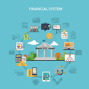 金融系统与银行投资平图标矢量插图金融扁平化图片