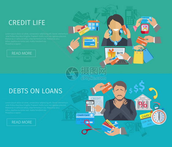 信用生活信用生活水平横幅债务贷款平元素孤立向量插图图片