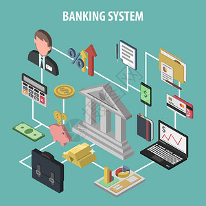 银行与等距金融投资图标矢量插图等距银行图片