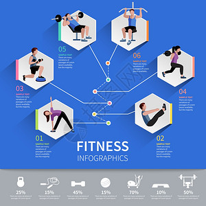 健身者信息图表展示健身氧肌肉力量发展计划六边形象形图信息布局抽象孤立矢量插图图片