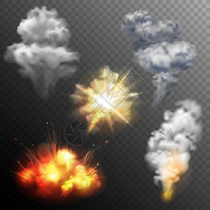 烟火爆炸形状各种形状的烟花爆炸图案集星云蘑菇图像收集真实的孤立矢量插图背景图片