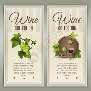 葡萄酒垂直横幅酒庄农场优质葡萄酒收集广告2垂直横幅橡木桶抽象矢量孤立插图图片