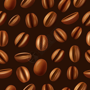 咖啡豆无缝图案背景装饰干燥烘焙芳香摩卡咖啡豆深棕色背景无缝图案抽象矢量插图背景图片
