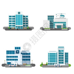 医院大楼室外立平装饰图标孤立矢量插图医院大楼套图片