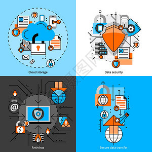 数据安全存储图标数据安全存储线图标云防病传输平隔离向量插图图片