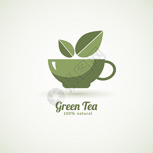 绿茶杯叶图标装饰绿杯茶与几叶图标白色背景海报打印抽象矢量插图图片