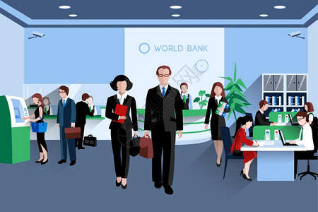 客户员工银行内部平矢量插图银行里的人图片