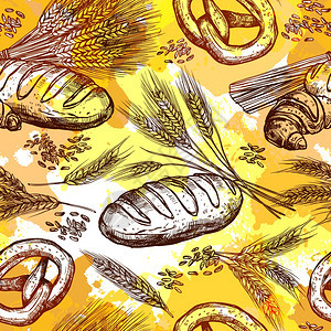 小麦包产品无缝图案手绘矢量插图小麦无缝图案图片