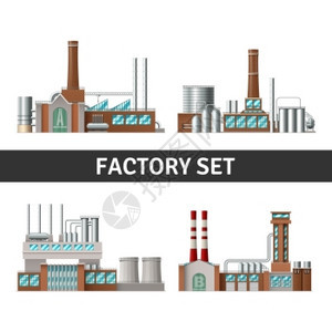 现实的工厂现实的厂房烟囱窗口电源隔离矢量插图图片