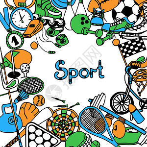 运动草图框架与健身游戏比赛设备矢量插图运动素描框架图片
