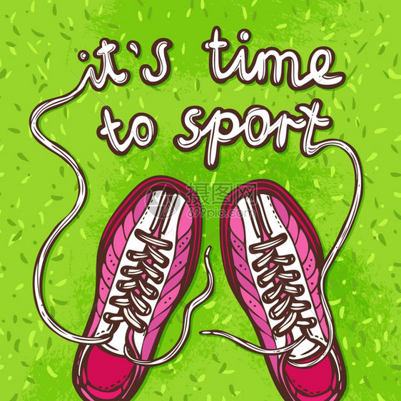 运动滑板素描胶鞋绿色背景海报矢量插图运动胶鞋海报图片