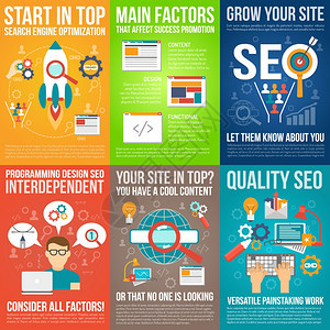 带SEO网站开发符号的Web海报集隔离矢量插图网络海报集电话高清图片素材