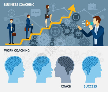 商业教练水平平横幅商业辅导种快速成功的方法,两个水平平横幅海报抽象矢量插图图片
