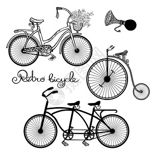 复古风格的单列自行车手绘集孤立矢量插图复古自行车套装图片