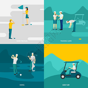 高尔夫与过渡游戏运动配件平图标孤立矢量插图高尔夫平板套装图片