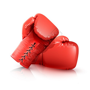两个真实的红色皮革拳击手套隔离白色背景矢量插图拳击手套很逼真背景图片