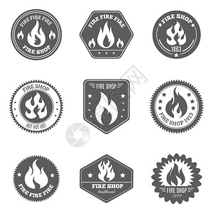 消防商店标志图标为黑色专业消防商店为消防人员提供礼品配件,黑色标志,象形文字,收集黑色孤立抽象矢量插图背景图片