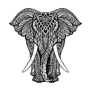 装饰大象正视图与风格装饰手绘矢量插图装饰大象插图图片