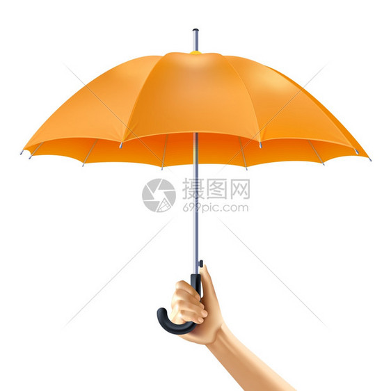 人的手着打开的黄色伞现实矢量插图手里着雨伞图片