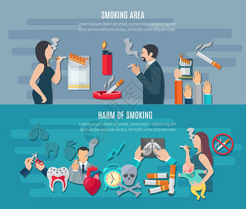 吸烟水平横幅成瘾危害因素孤立矢量插图吸烟横幅套背景图片