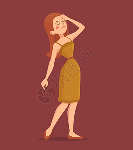 疲劳女插图疲劳红发女人穿着连衣裙鞋子卡通矢量插图背景图片