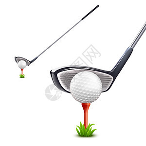 高尔夫写实套高尔夫写实球草俱乐部孤立矢量插图图片