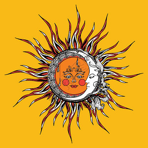 部落风格的太阳月亮与反形手绘矢量插图太阳月亮背景图片