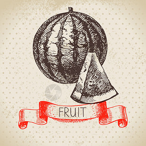 手绘水果西瓜素描生态食品背景矢量插图x9图片