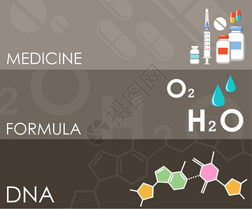 三个科学横幅信息图表平风格矢量插图背景图片