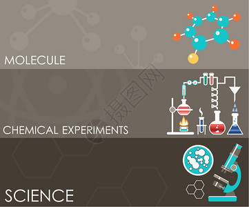 三个科学横幅信息图表平风格矢量插图背景图片