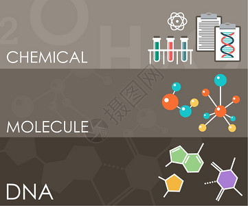 三个科学横幅信息图表平风格矢量插图背景图片