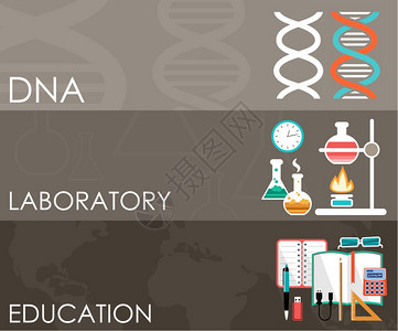 三个科学横幅信息图表平风格矢量插图背景图片