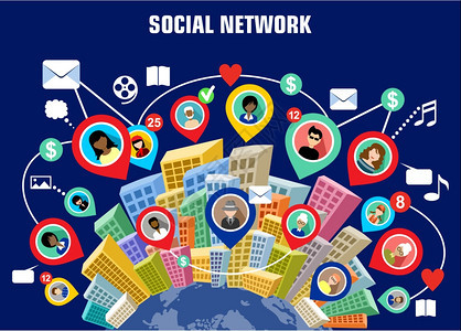 社会网络平淡的风格信息图通信系统技术矢量插图图片