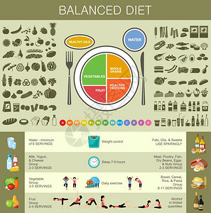 健康饮食信息图健康生活方式的建议产品的图标矢量插图图片