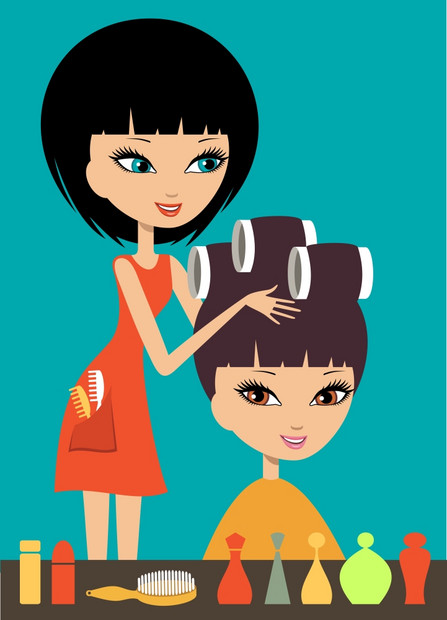 美发美容院的女人矢量插图