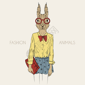拟人化打扮成松鼠时髦女孩的插图图片