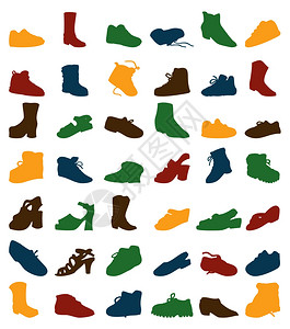 鞋类鞋类剪影的集合矢量插图图片