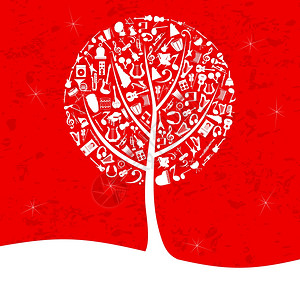 音乐树红色背景上的音乐树矢量插图图片
