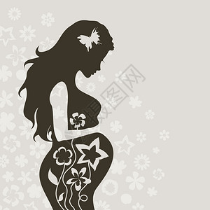 灰色背景下怀孕的女孩矢量插图图片