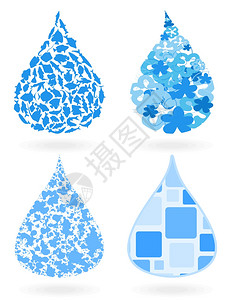 水滴白色背景上的蓝色水滴矢量插图图片