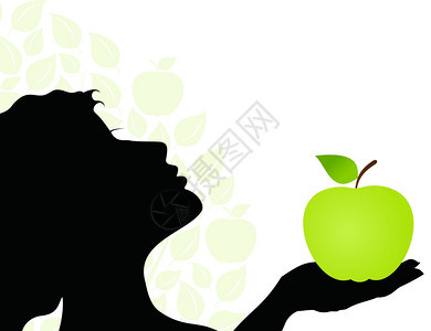 妇女2女人手里着个绿色的苹果矢量插图图片
