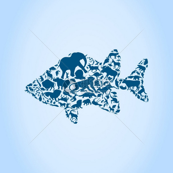 由动物制成的鱼矢量插图图片