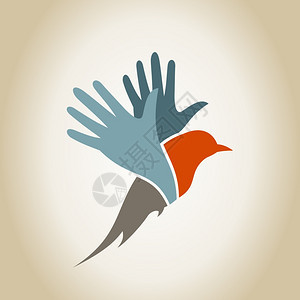 鸟的翅膀,以手的形式矢量插图图片