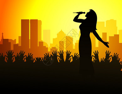 音乐会歌手音乐会上唱歌的女人矢量插图图片