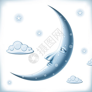 天空中的蓝色月亮云星星图片