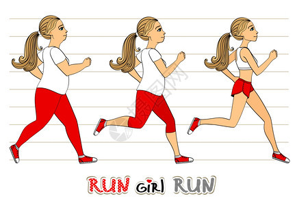 跑步妇女减肥健身运动进度孤立向量插图图片